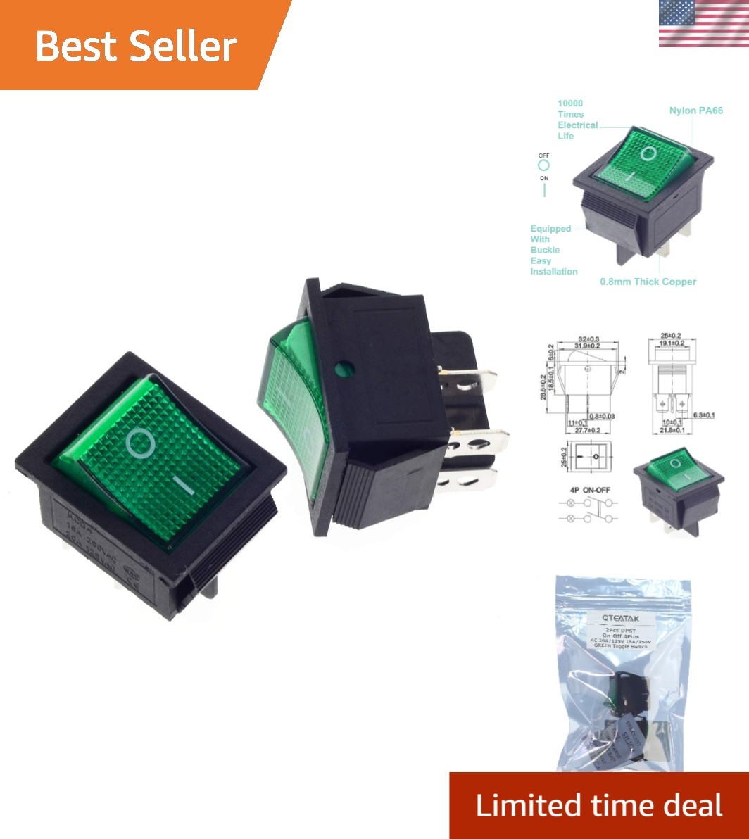 High-Quality DPST Rocker Switch - 2 Pcs 20A/125V for Boats and Household Use