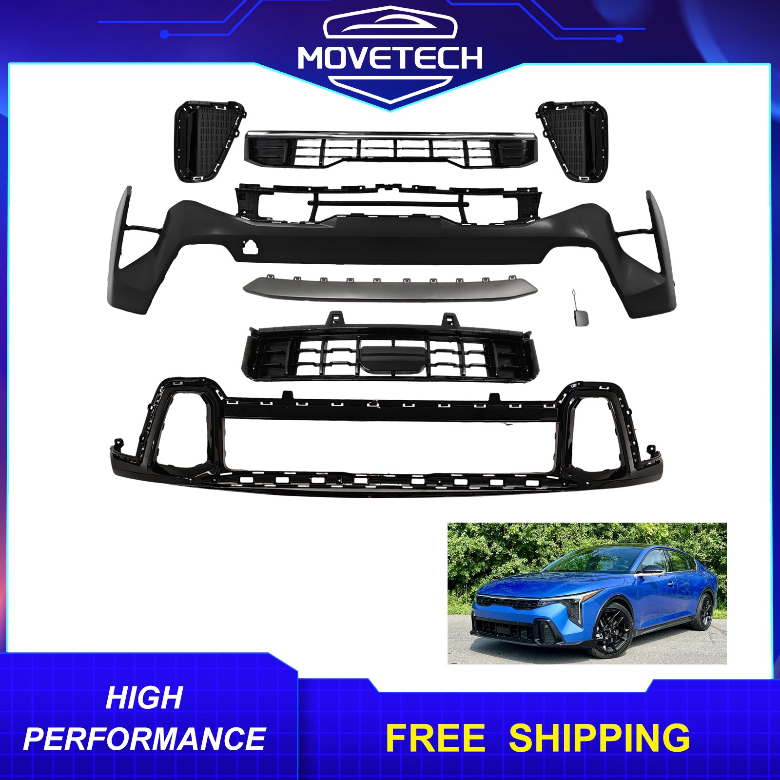 New Complete Front Bumper Cover Kit With Grille For 2025-2026 Kia K4 GT-Line New Complete Front Bumper Cover Kit With Grille For 2025-2026 Kia K4 GT-Line