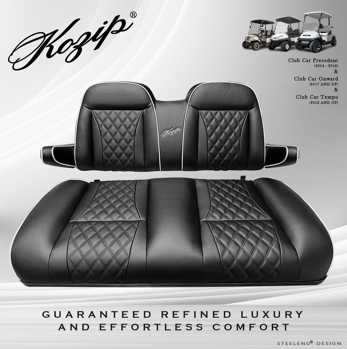\'KOZIP\' CLUB CAR PRECEDENT/TEMPO GOLF CART FRONT SEAT/BACKREST CUSHION SET BLACK