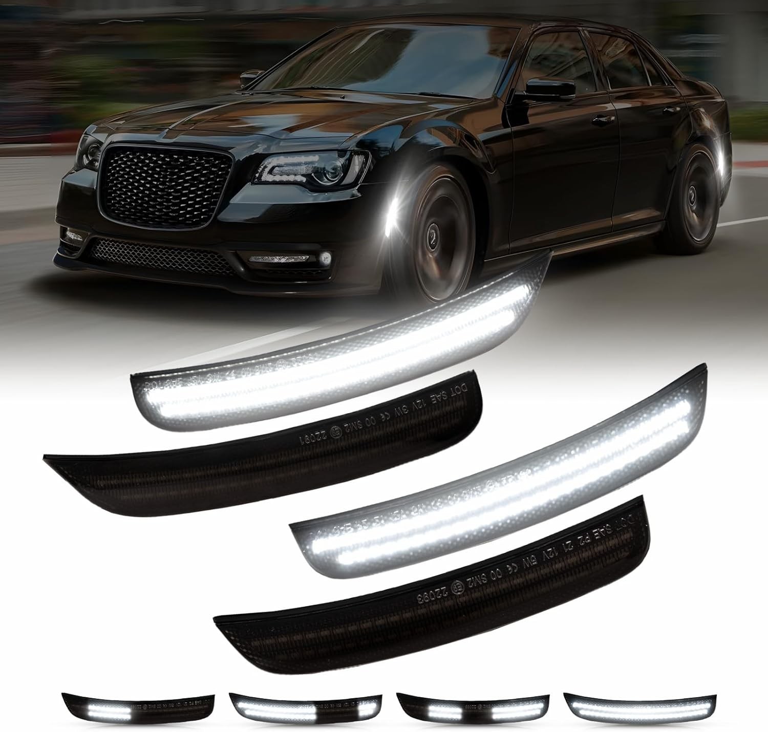 4X Dynamic White LED Side Marker Lights Front & Rear for 2015-2023 Chrysler 300