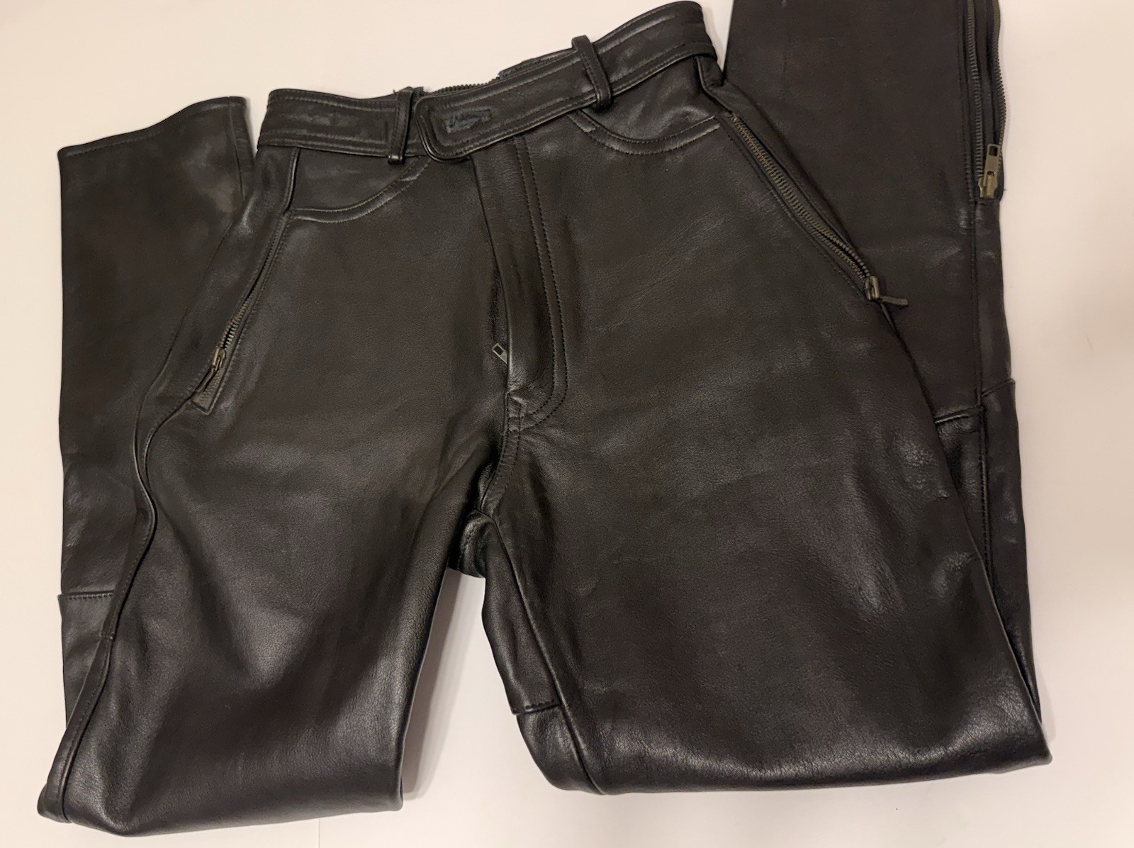 Vintage Easyriders Black Leather Motorcycle Pants  Size 10 Zip Biker