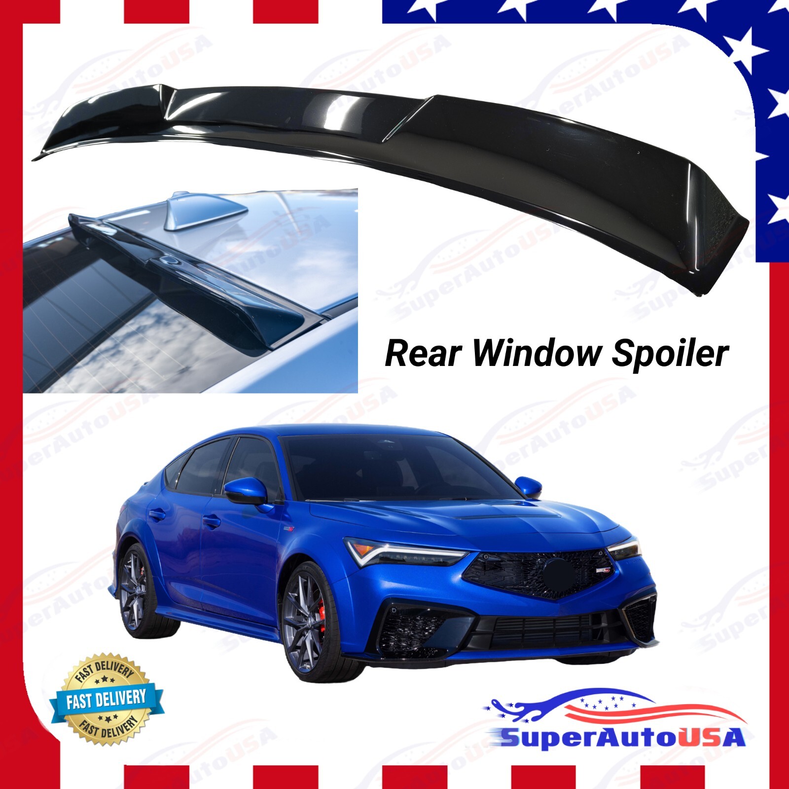 Fits Acura Integra 2023-Up Gloss Black Rear Roof Window Visor Spoiler Wing