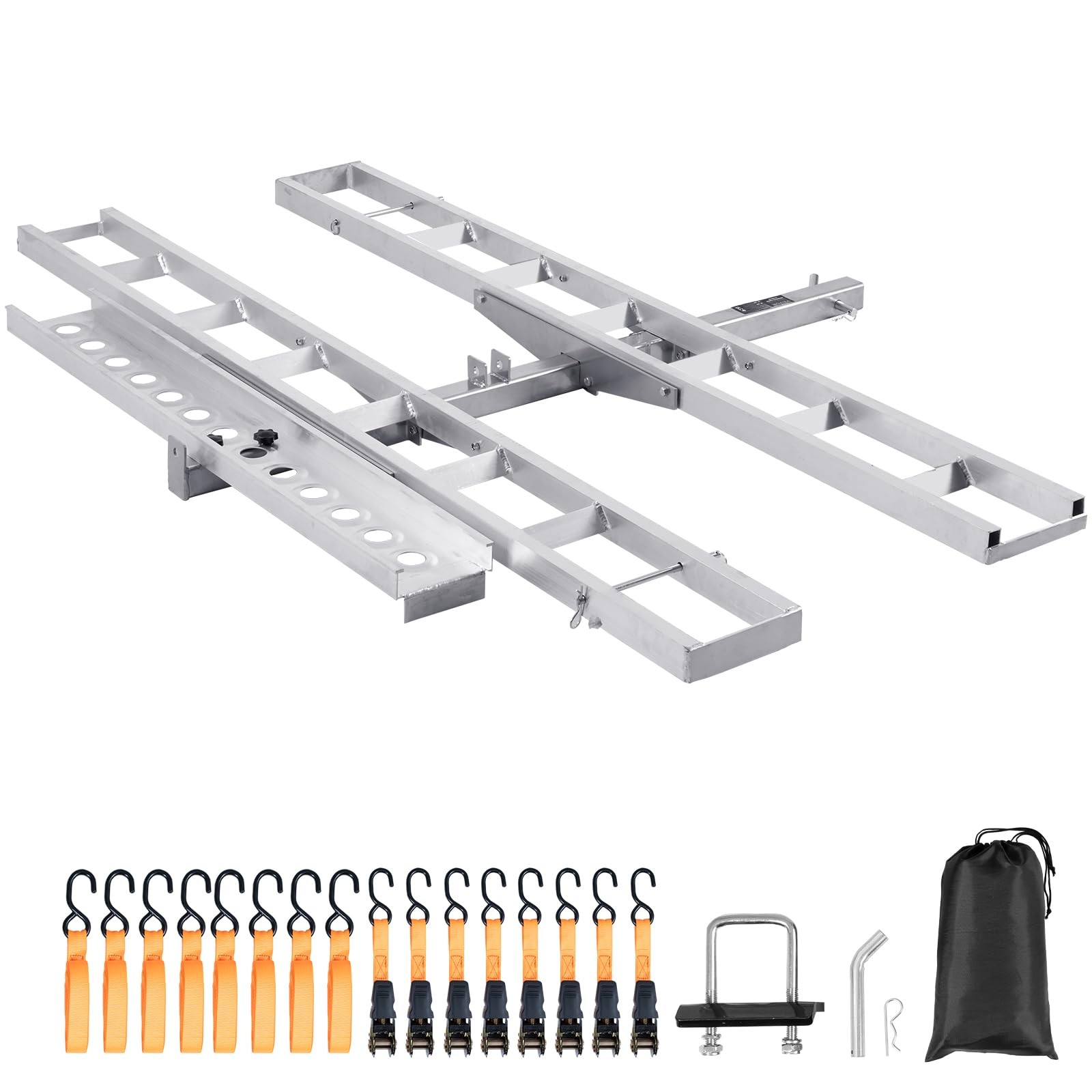 VEVOR Motorcycle Carrier, 2-Bike 600 LBS Aluminum 47in Ramp, Silver 