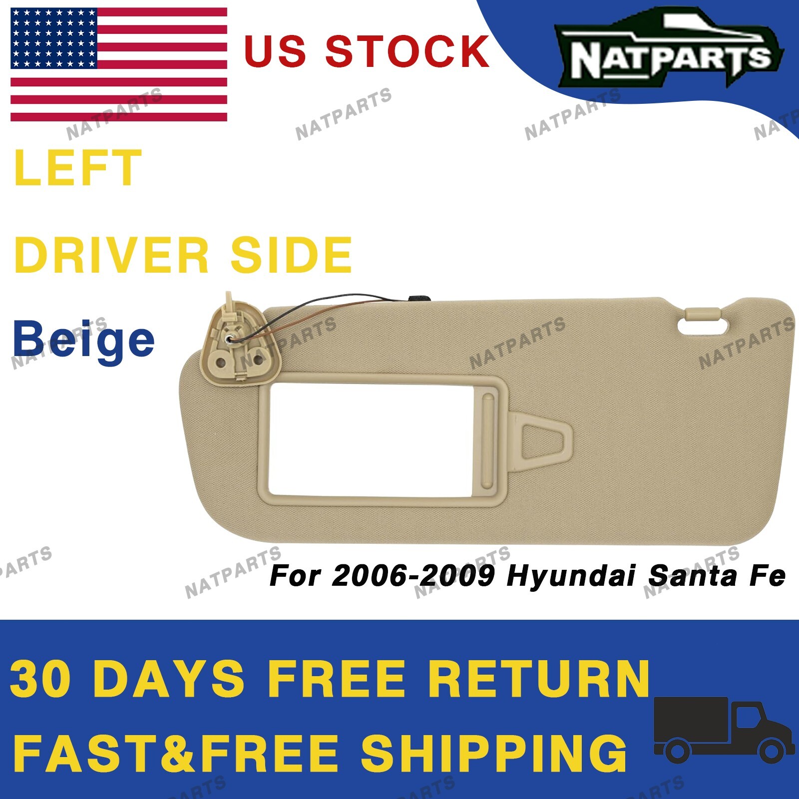 2006-2009 Hyundai Santa Fe Driver Left Side Sun Visor W/ Light 852100W110J9