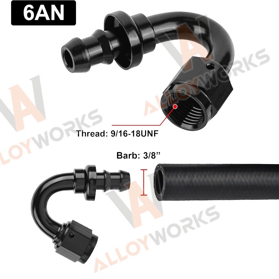 1x 6AN(9/16-18UNF) 150Degree 6AN to 3/8 inch barb Push Lock Hose Fitting End.NEW