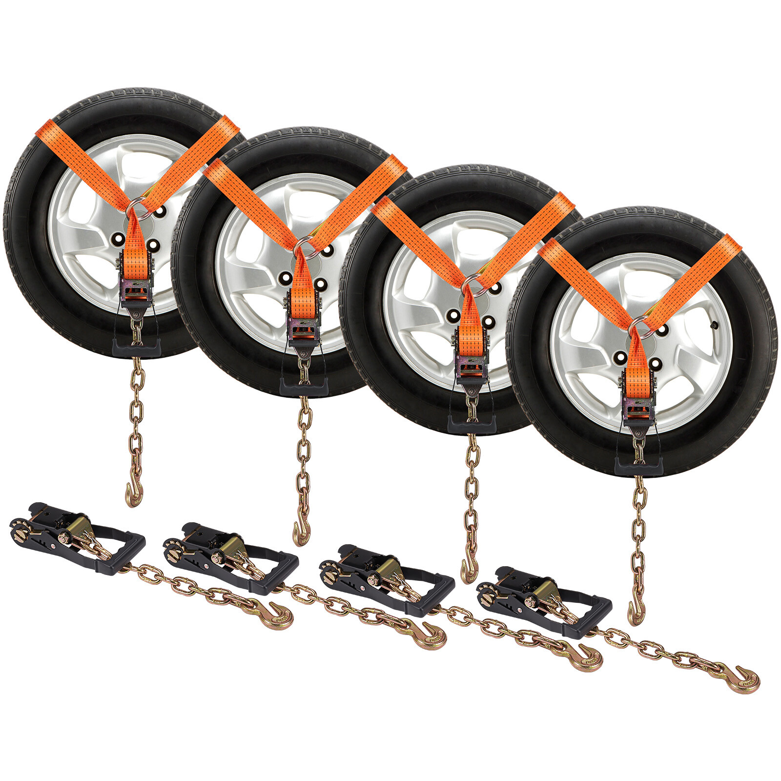 VEVOR Car Tie Down Straps with Chain Anchors Ratchet Tie Down Car Trailer Hauler