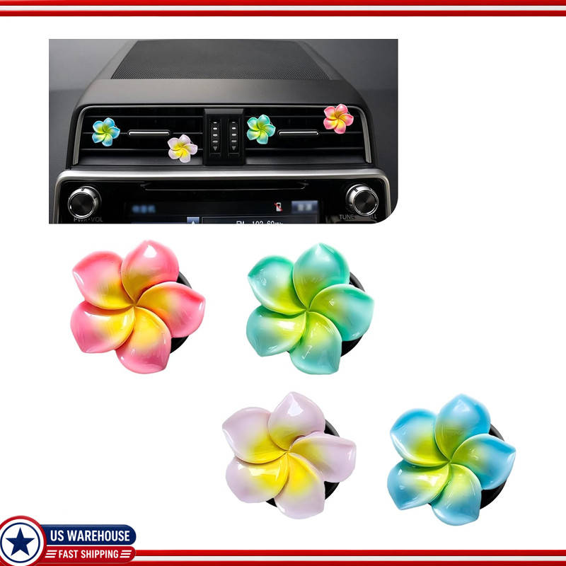 4PCS Colorful Flower Air Vent Clips Car, Pentapetal Design (Purple, Green 4PCS Colorful Flower Air Vent Clips Car, Pentapetal Design (Purple, Green