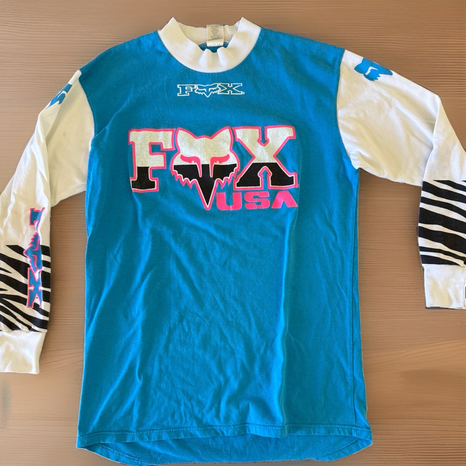 Vintage Fox Racing Motocross Long Sleeve Jersey Size L in Blue Pink  White Black