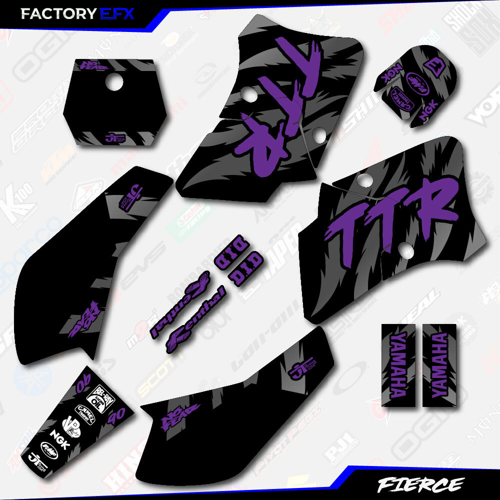 Black & Purple Fierce Racing Graphics Kit fits 00-08 YAMAHA TTR90 TTR 90 decals