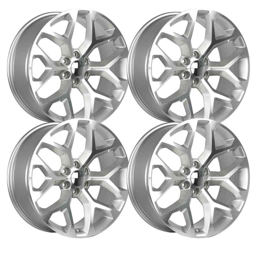 (Set-4) Strada Replica Snowflake 20x9 6X139.7 24MM Silver Machined wheels rims