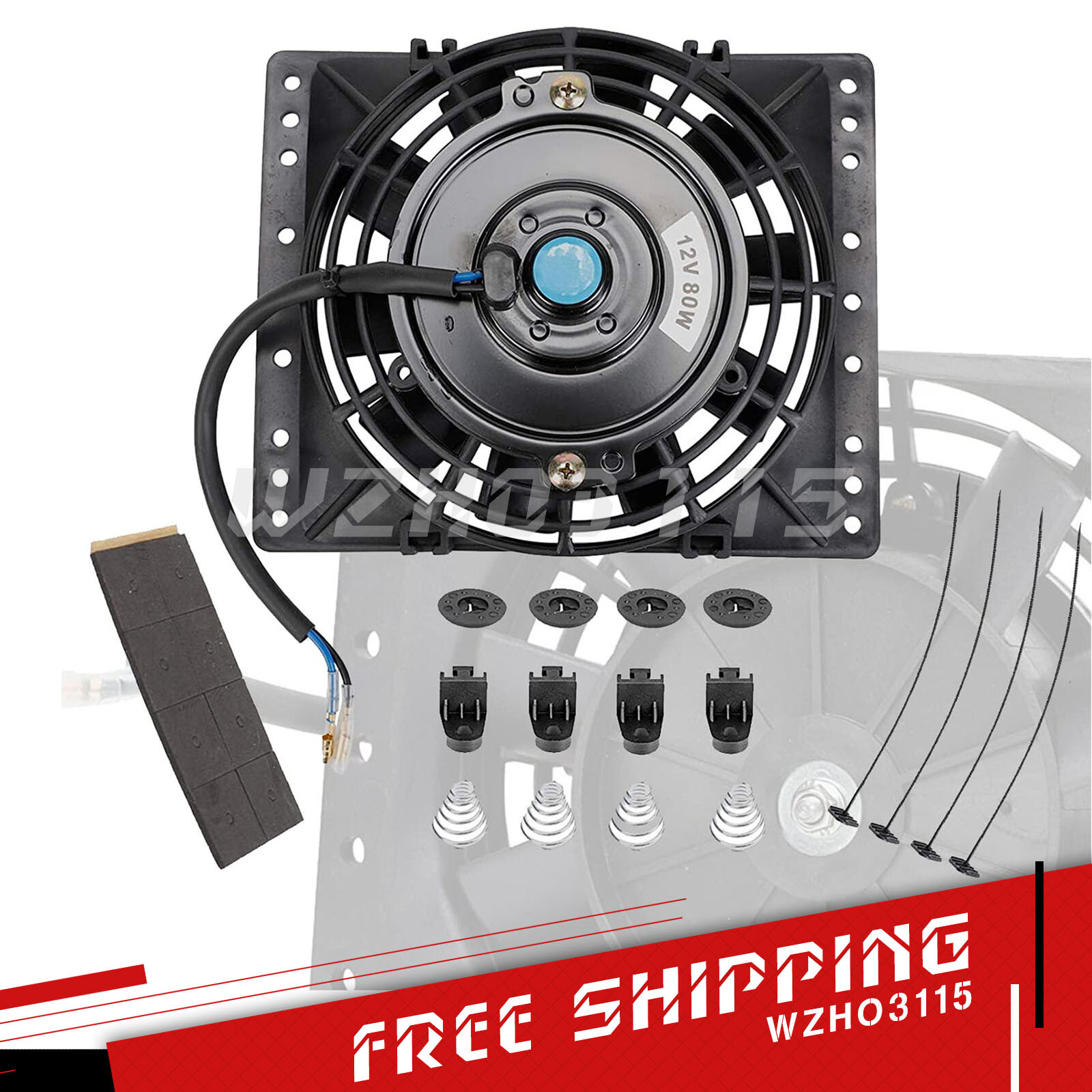 Universal 6'' inch Slim 650CFM Radiator Cooling Fan 12V Electric Fan Mount Kit