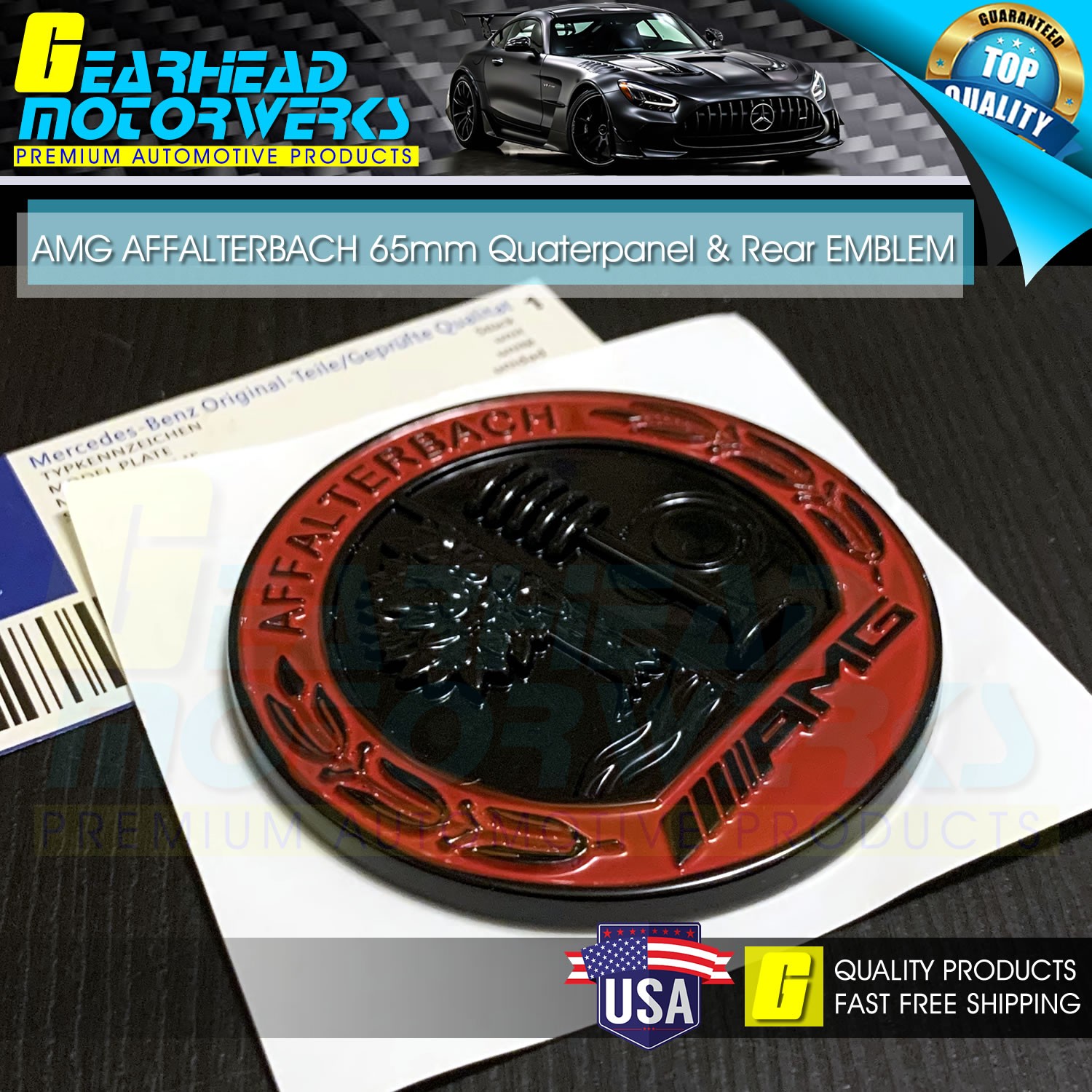 AMG Affalterbach Red Black Emblem 3D Quarterpanel Side Trunk Badge Benz S65 65mm