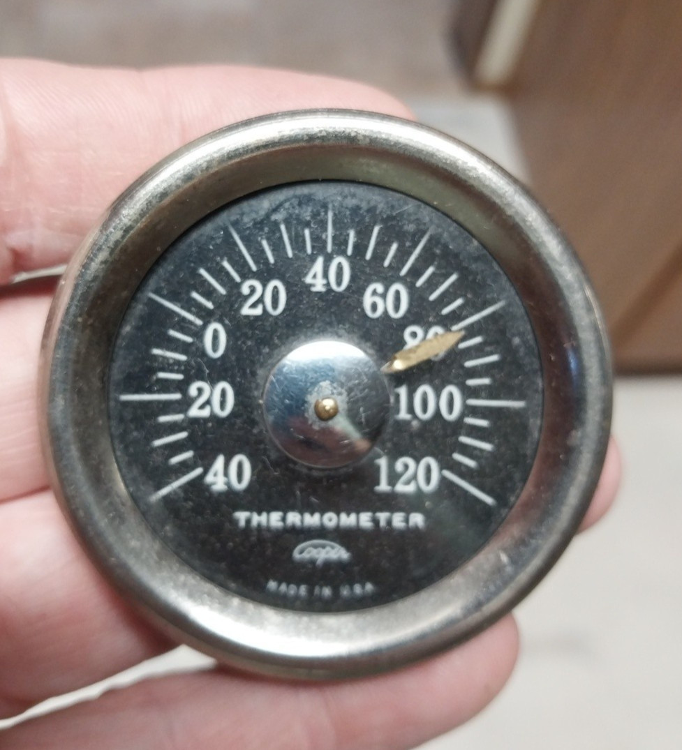 Vintage Car Auto Dash Cooper Thermometer  Chrome Accessories Interior