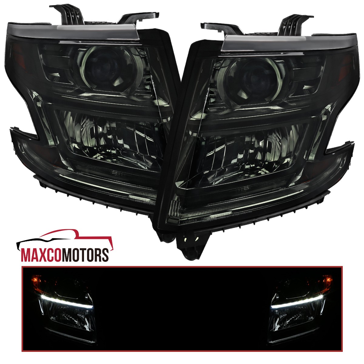 Smoke Projector Headlights Fits 2015-2020 Chevy Tahoe Suburban LED Headlamps L+R