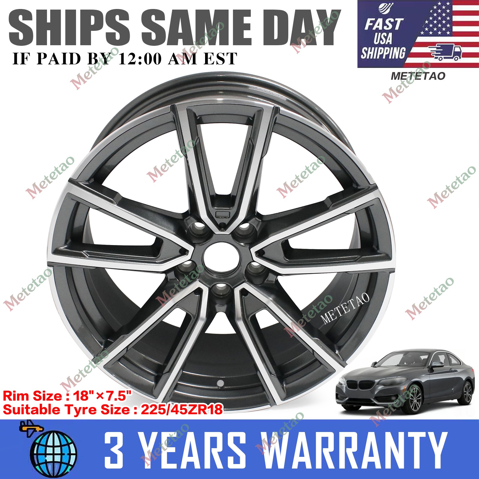 18”x7.5” Wheel Rim For BMW 230i 21-26 318i 320i 330i 330e 2019-2026 86487 96620 18”x7.5” Wheel Rim For BMW 230i 21-26 318i 320i 330i 330e 2019-2026 86487 96620