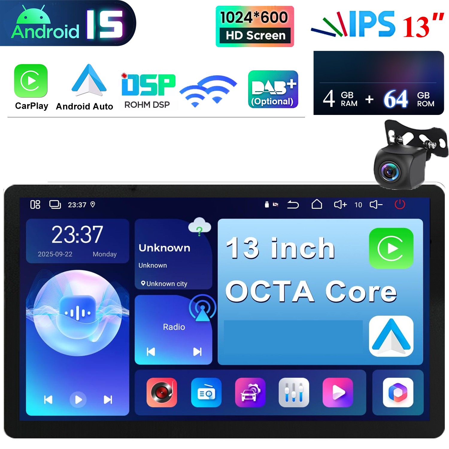 13.1''Android 15 Car radio stereo 4G DSP Carplay 8 CORE 4+64GB Screen AI Voice