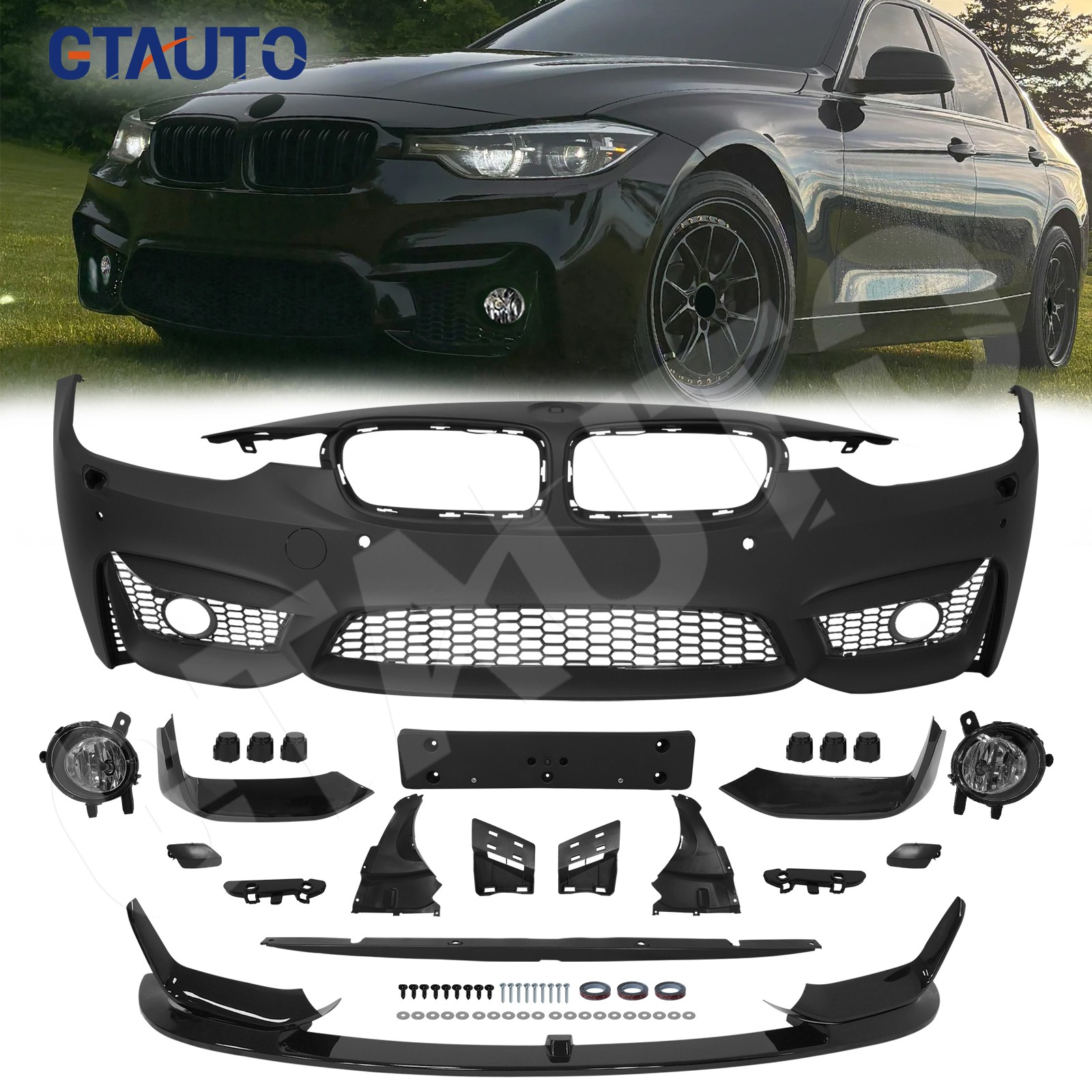 M3 Style Front Bumper Cover Grille Facelift Set For 2012-2019 BMW 3 Series F30