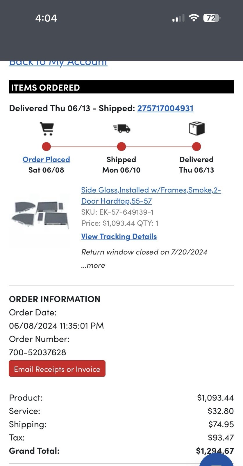 Chevy Power Window Kit, 2-Door Hardtop Models 1955-1957 (Ecklers)(BRAND NEW)