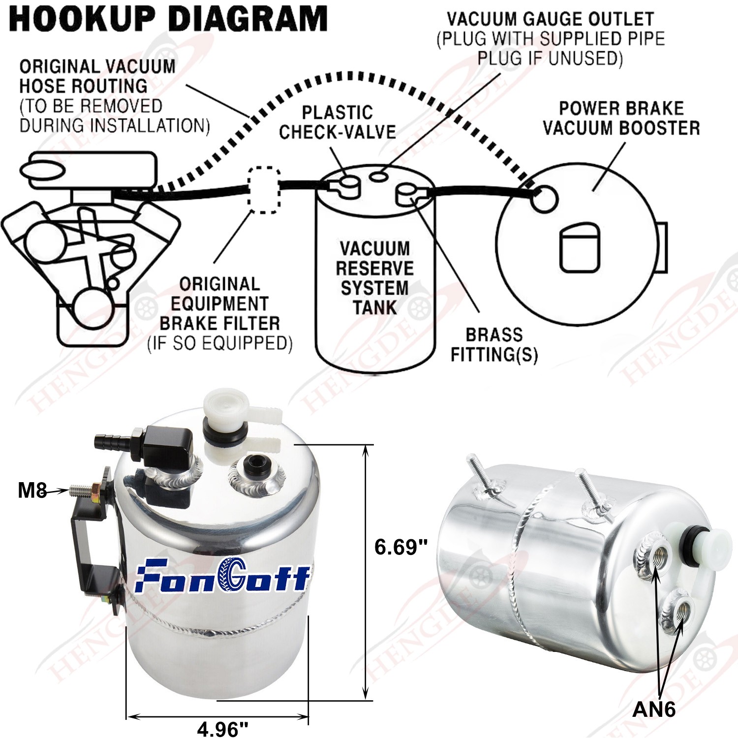 2L Polished Brake Vacuum Reservoir Tank Can Alloy 3/8