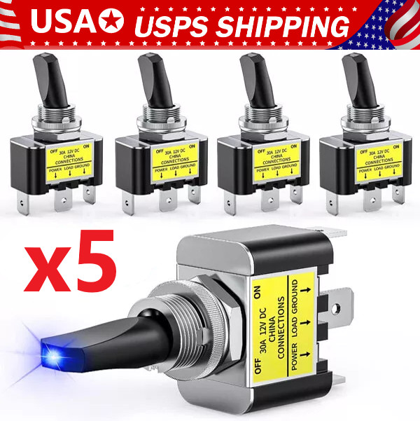 5x Blue LED Light 3Pin Rocker Toggle ON/Off Switch 30A 12V for Car Boat Marine 5x Blue LED Light 3Pin Rocker Toggle ON/Off Switch 30A 12V for Car Boat Marine