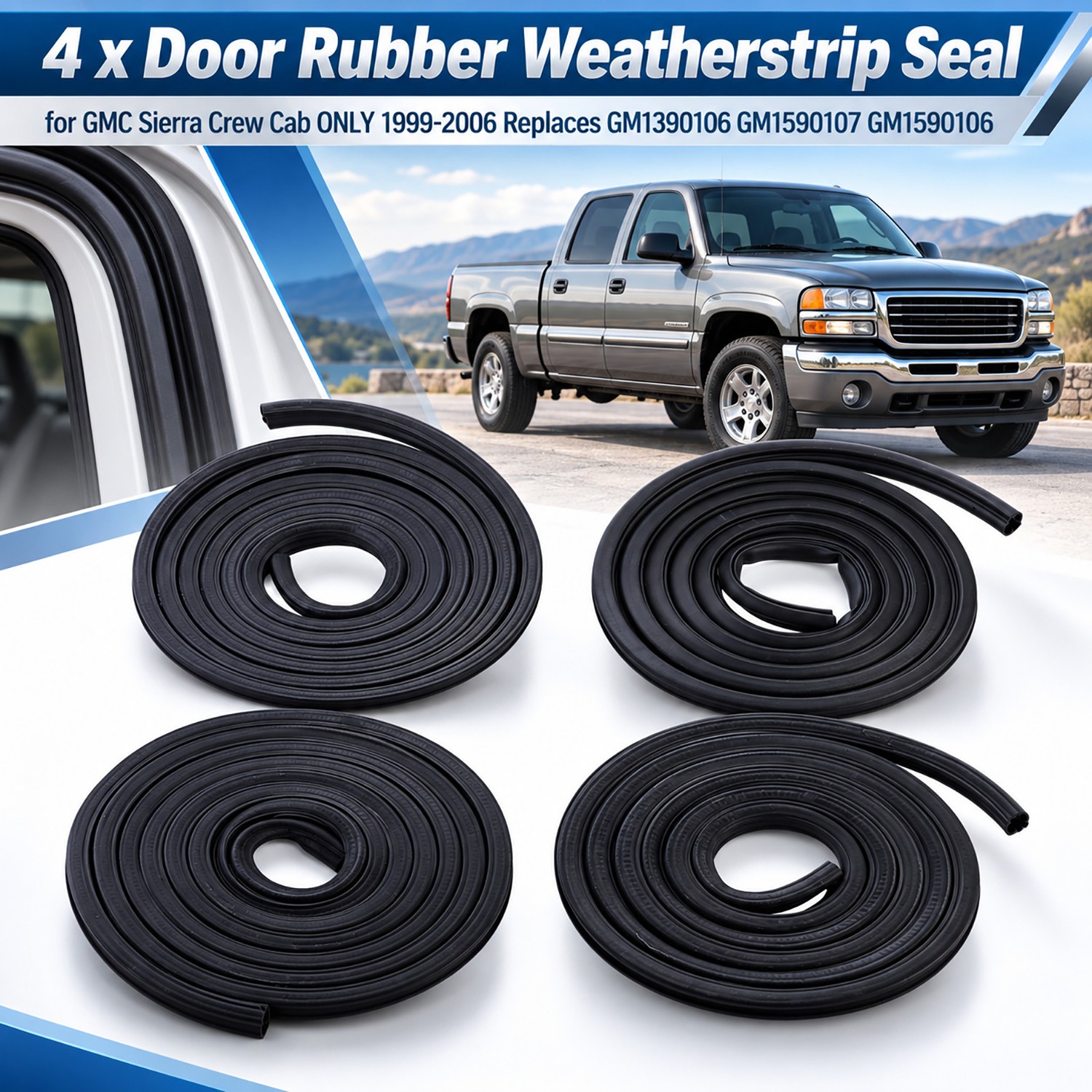 4x Door Seal Weatherstrip Set For GMC Sierra Crew Cab 99-06 Direct Fit GM1390106