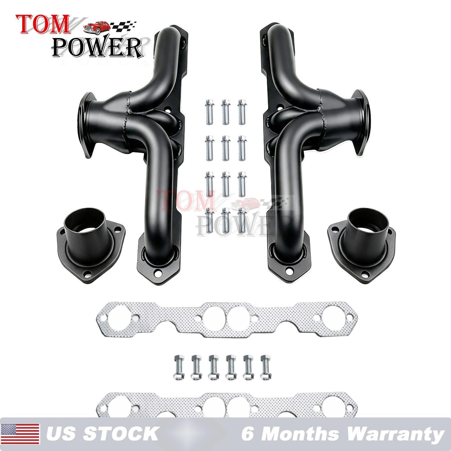 Black Coated Shorty Exhaust Headers for Chevy SBC 283-400 V8 1958-Up 1-1/2