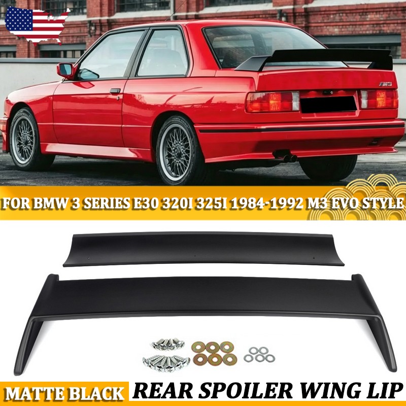 For 1983-1993 BMW E30 M3 Evo Rear Trunk Spoiler + Gurney Flap ABS Coupe Sedan US For 1983-1993 BMW E30 M3 Evo Rear Trunk Spoiler + Gurney Flap ABS Coupe Sedan US