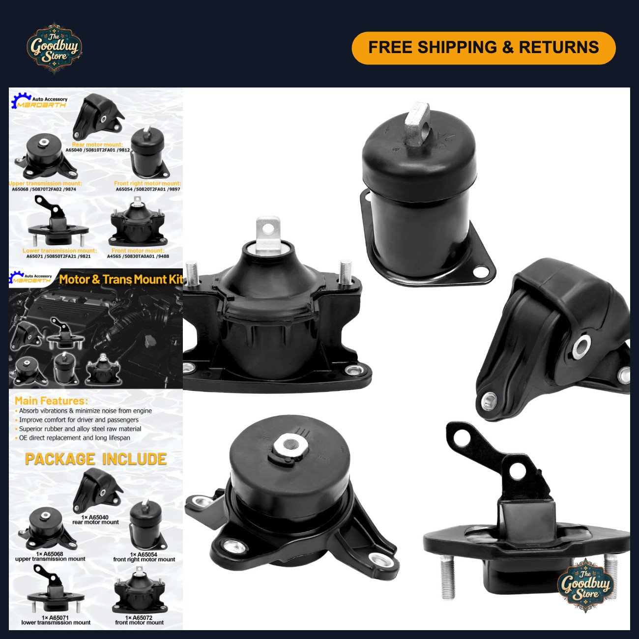 Engine Motor Transmission Mounts for Accord 2.4L/TSX - 5PCS Auto Parts Replaceme