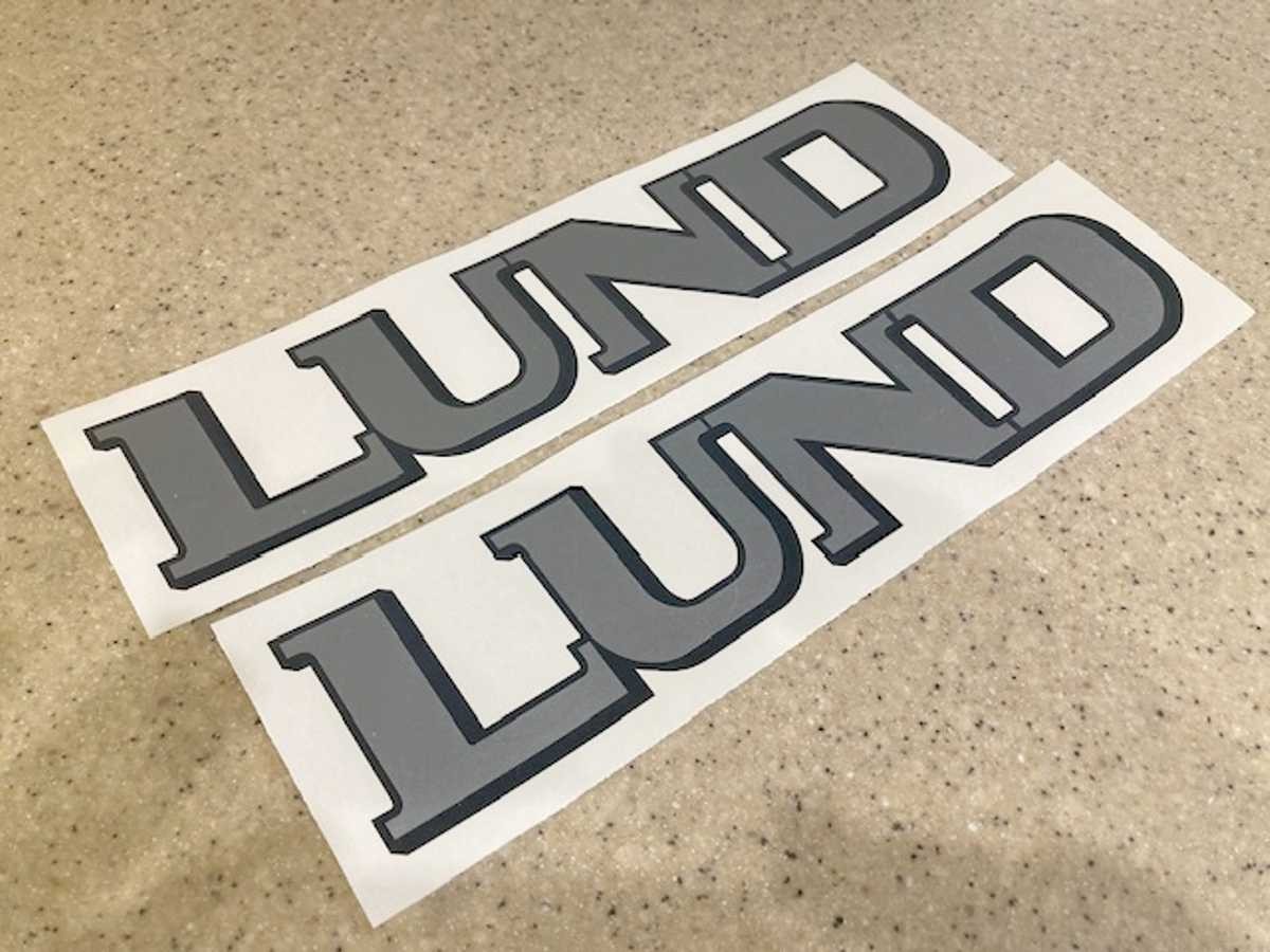 Lund Vintage Fishing Boat Decal Silver Black 2-PAK  + FREE Fish Decal