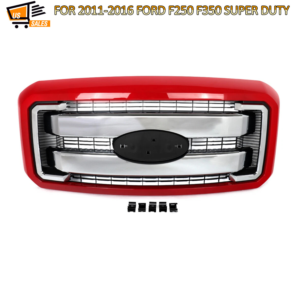 Vermilion Red & Chrome Front Radiator Grille Assembly For Ford F250 F350 2011-16 Vermilion Red & Chrome Front Radiator Grille Assembly For Ford F250 F350 2011-16