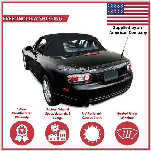 2006-15 Mazda Miata Convertible Soft Top w/ DOT Approved Glass Window, Black