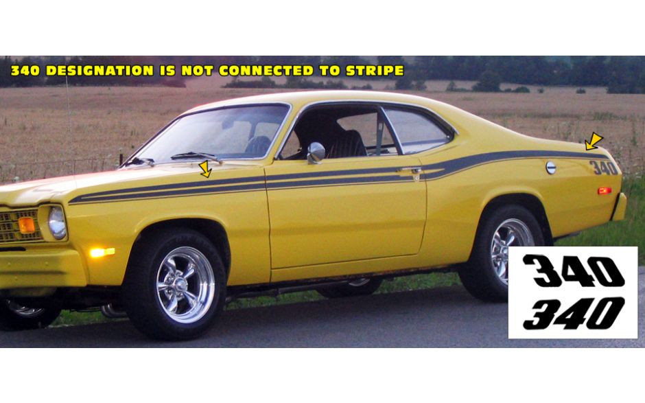 This is a White Stripe Fits 1973-74 Plymouth Duster 340 Side Stripes Kit  White