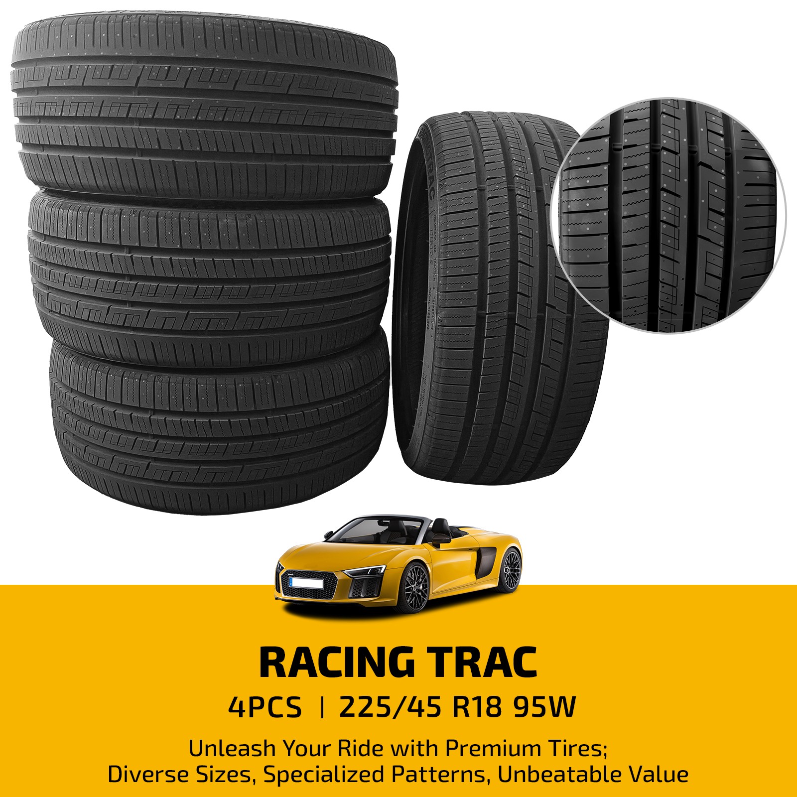 4x 225/45ZR18 95W All Season Performance Tire 7.4mm Tread 420AA BSW 50000 Mile 4x 225/45ZR18 95W All Season Performance Tire 7.4mm Tread 420AA BSW 50000 Mile
