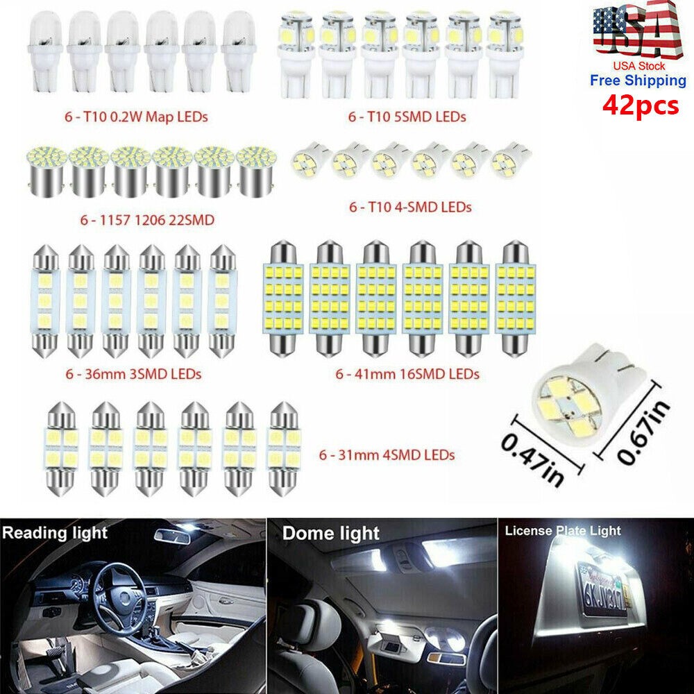 42PCS LED INTERIOR LIGHTS BULBS KIT CAR TRUNK DOME LICENSE PLATE LAMPS 6000K SET