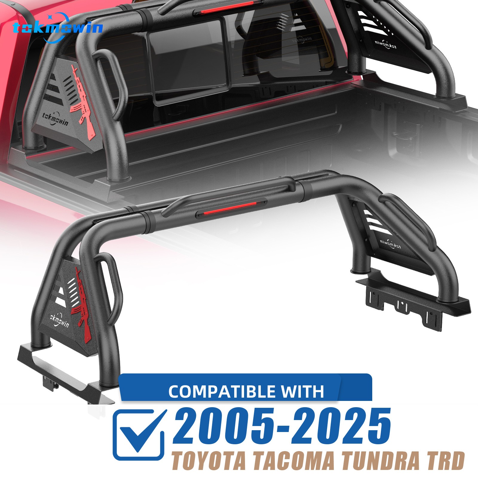 Red Gun Pattern Adjustable Sport Roll Bar For 2005-2025 Toyota Tacoma Tundra TRD