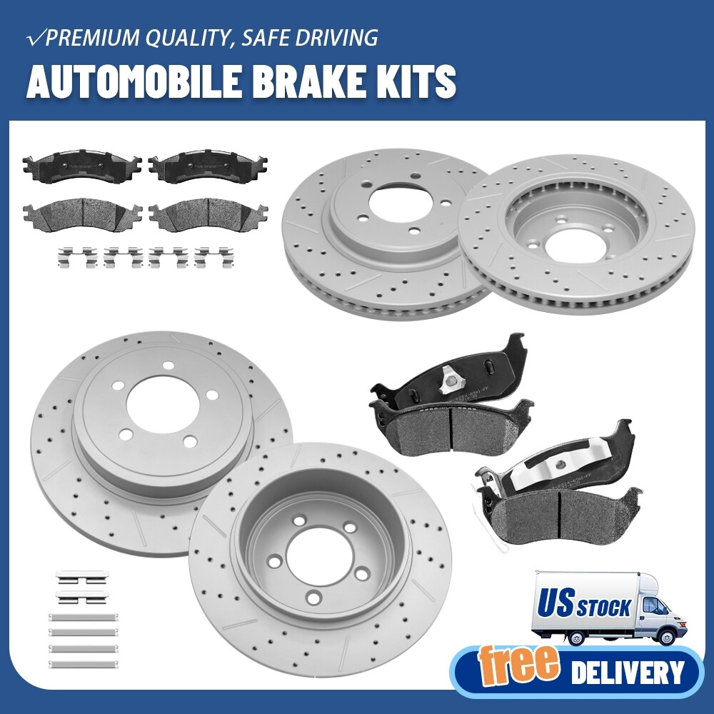 For 06-10 Ford Explorer Mercury Mountaineer Front Rear Brake Rotors Ceramic Pads