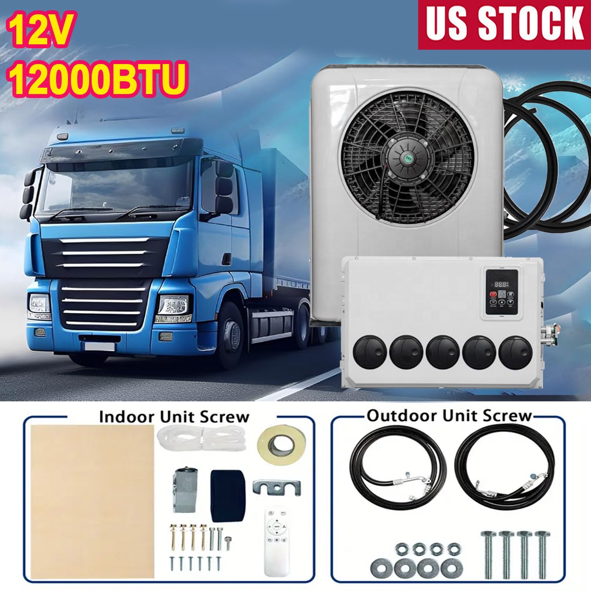 12000 BTU 12V Truck Cab Air Conditioner Split AC Fits Semi Trucks Bus RV Caravan