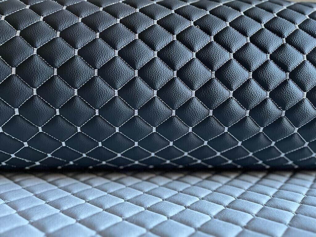 Leatherette Fabric Foam Quilted BLACK AND GRAY Car Seat Upholstery