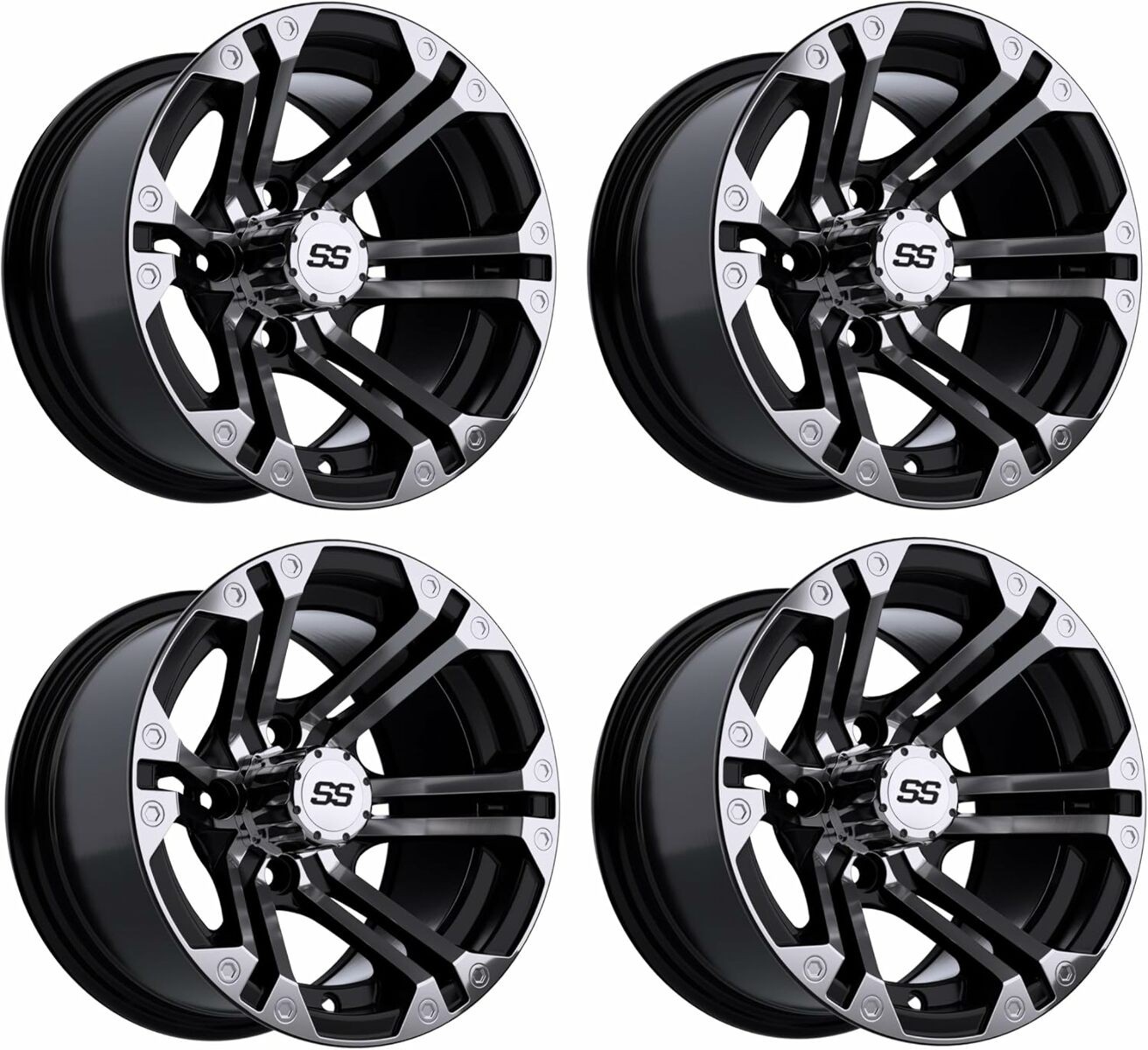 GTW Specter 12 inch Machined/Black Aluminum Golf Cart Wheel | 3:4 Offset | Set 4