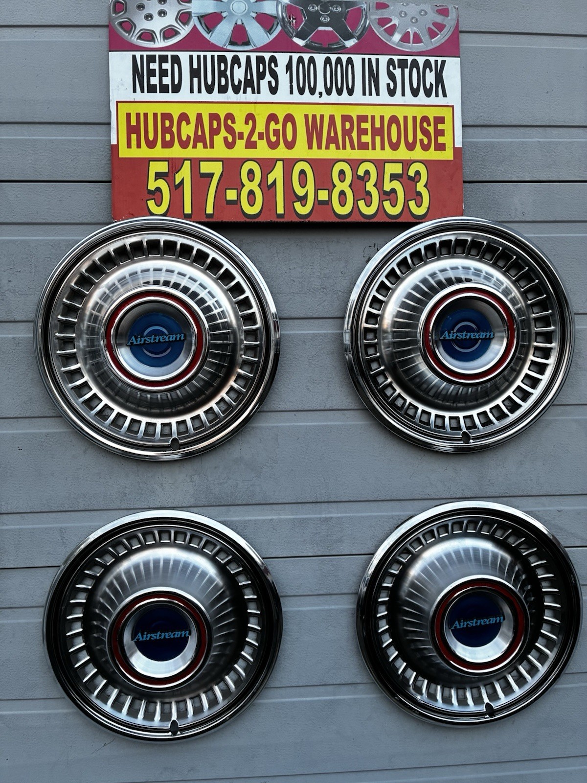 15” Airstream Hubcaps Stainless set 4 used with Plastic Embelm 1959-74 Rare 15” Airstream Hubcaps Stainless set 4 used with Plastic Embelm 1959-74 Rare