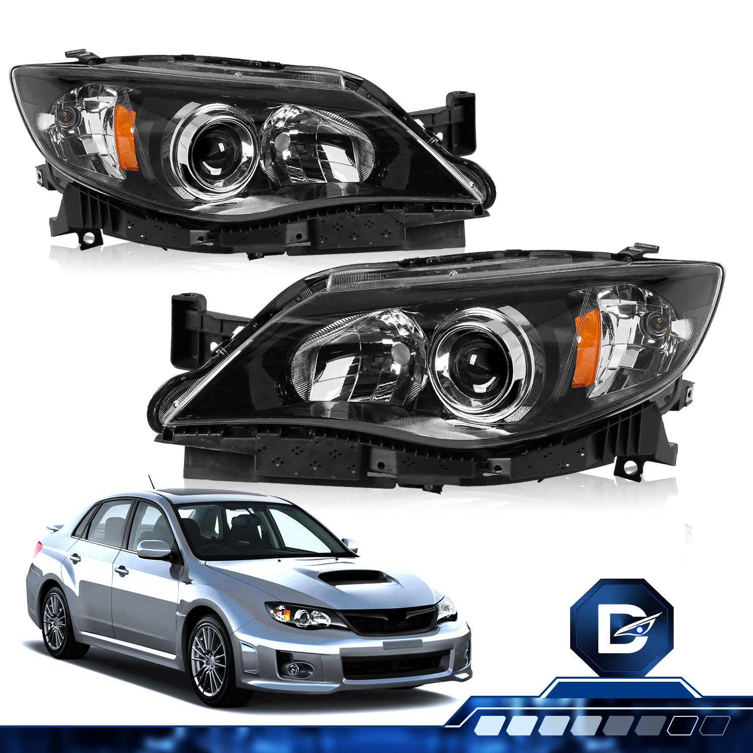 For 2008-2011 Subaru Impreza Outback/08-14 WRX Factory Black Headlights LH+RH