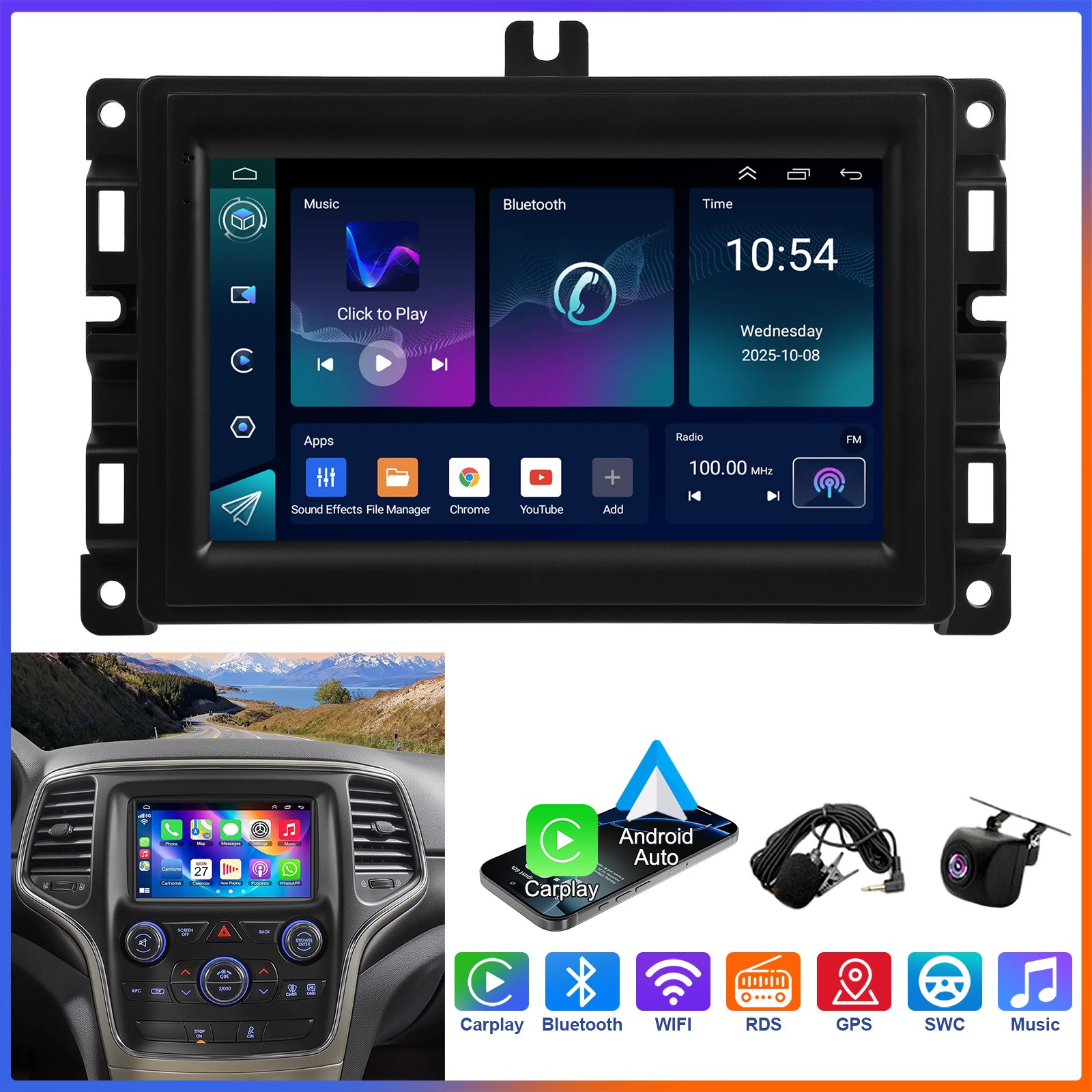 For 13-22 Jeep Grand Cherokee 64G Car Stereo CarPlay Android GPS
