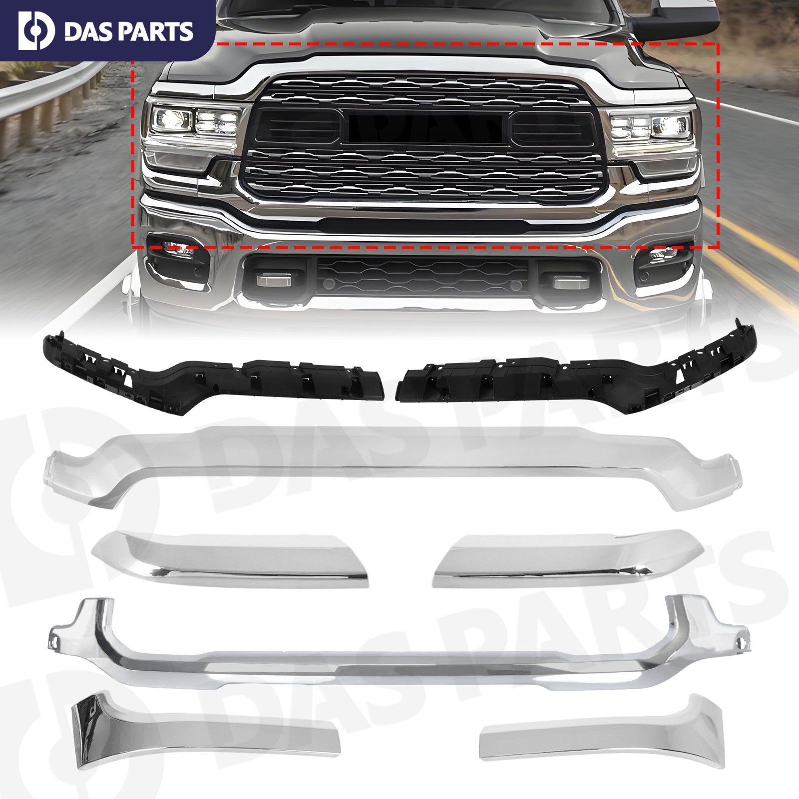 For 2019-24 Ram 2500 3500 Front Upper&Lower Grille Trim Molding OE Style Chrome