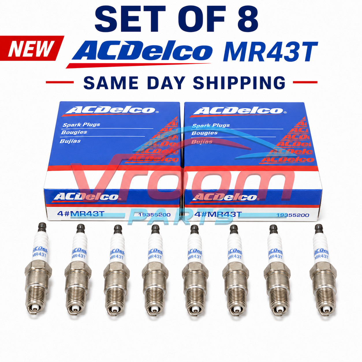 8 Pack - ACDelco MR43T Copper Spark Plug - For Mercruiser 305 350 454 5.0L 5.7L