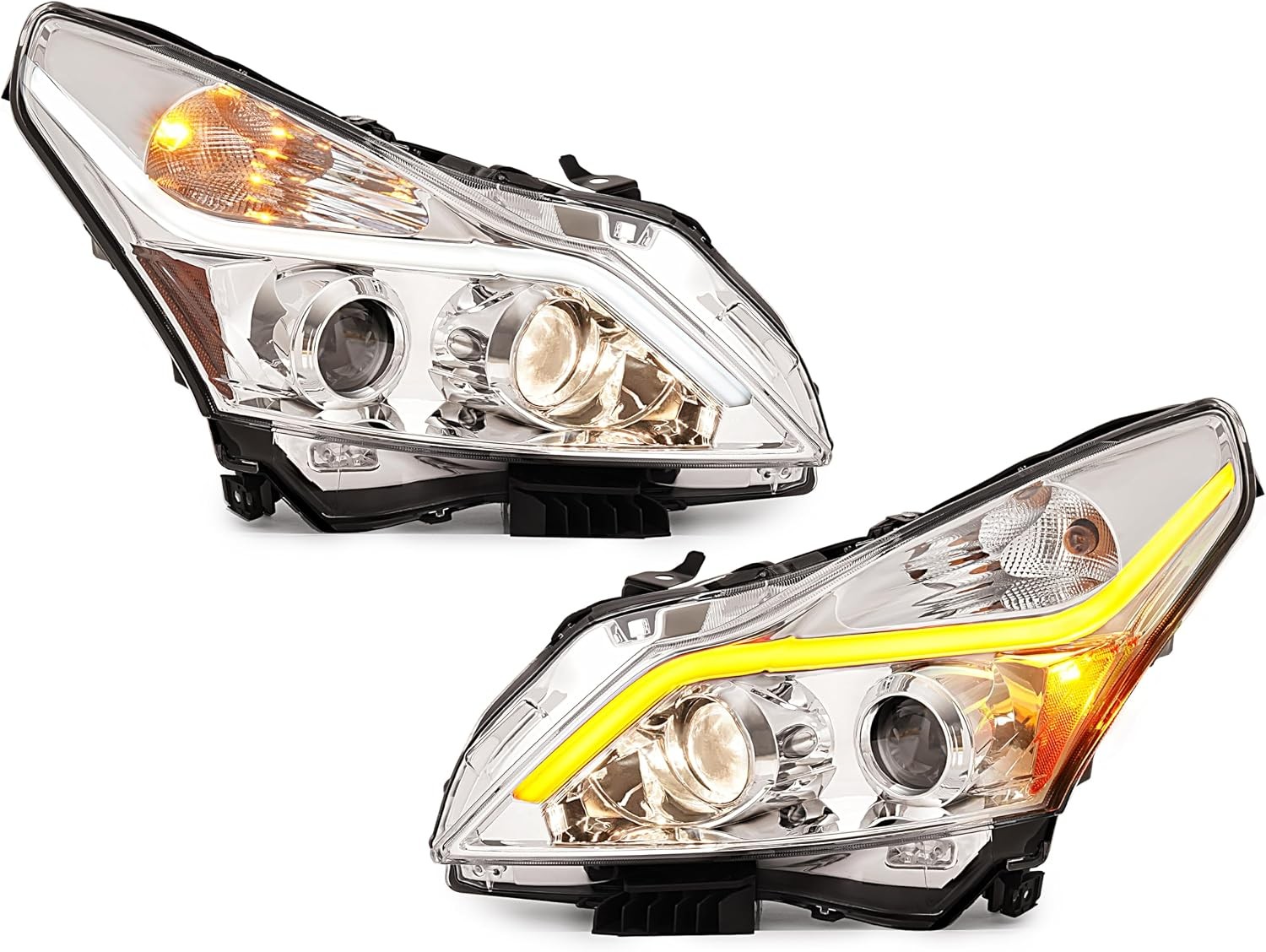 ALMULOO AI-938 Chrome LED Tube Headlights Pair for Infiniti G37 G25 Q40 Sedan