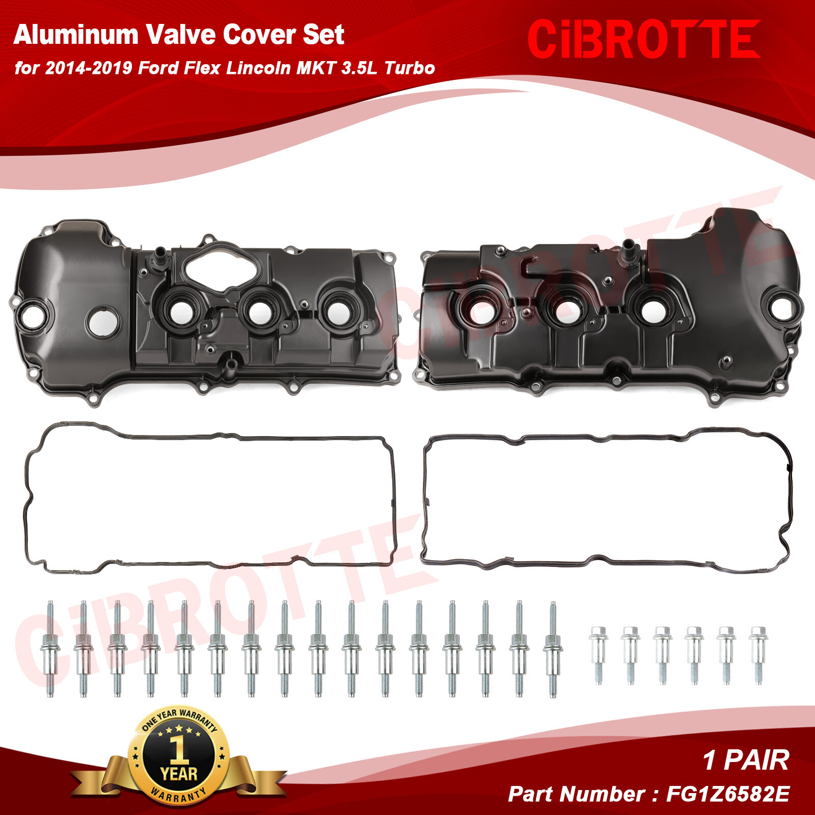 Left&Right Valve Cover w/ Gasket for 2014-2019 Ford Flex Lincoln MKT 3.5L Turbo