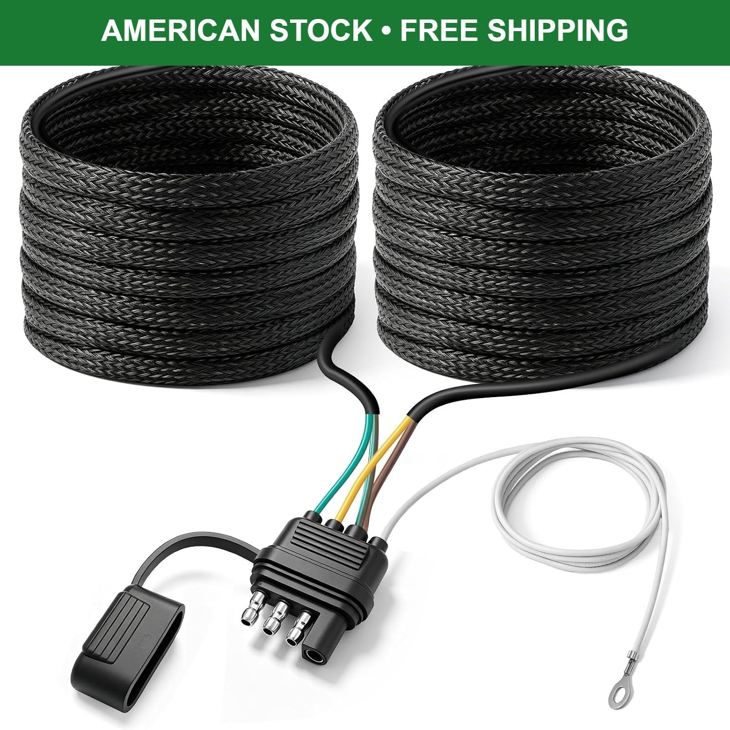 25FT 4 Pin Trailer Wiring Harness Waterproof Kit 18 AWG Braided Utility Boat RV