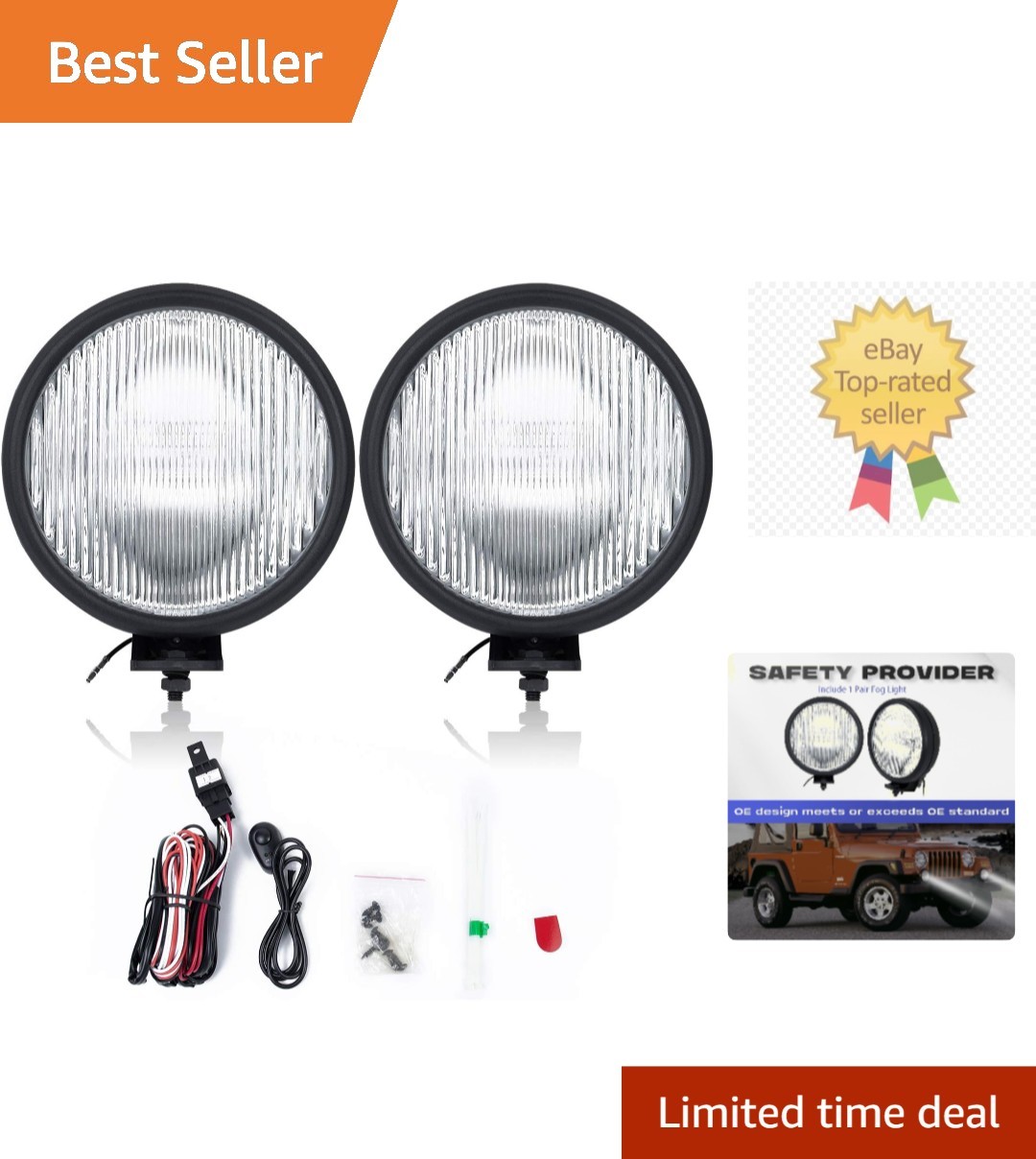 FL7091 Fit for 1997-2006 Wrangler tj off-road Pair Front Fog Lights Lens Bumper