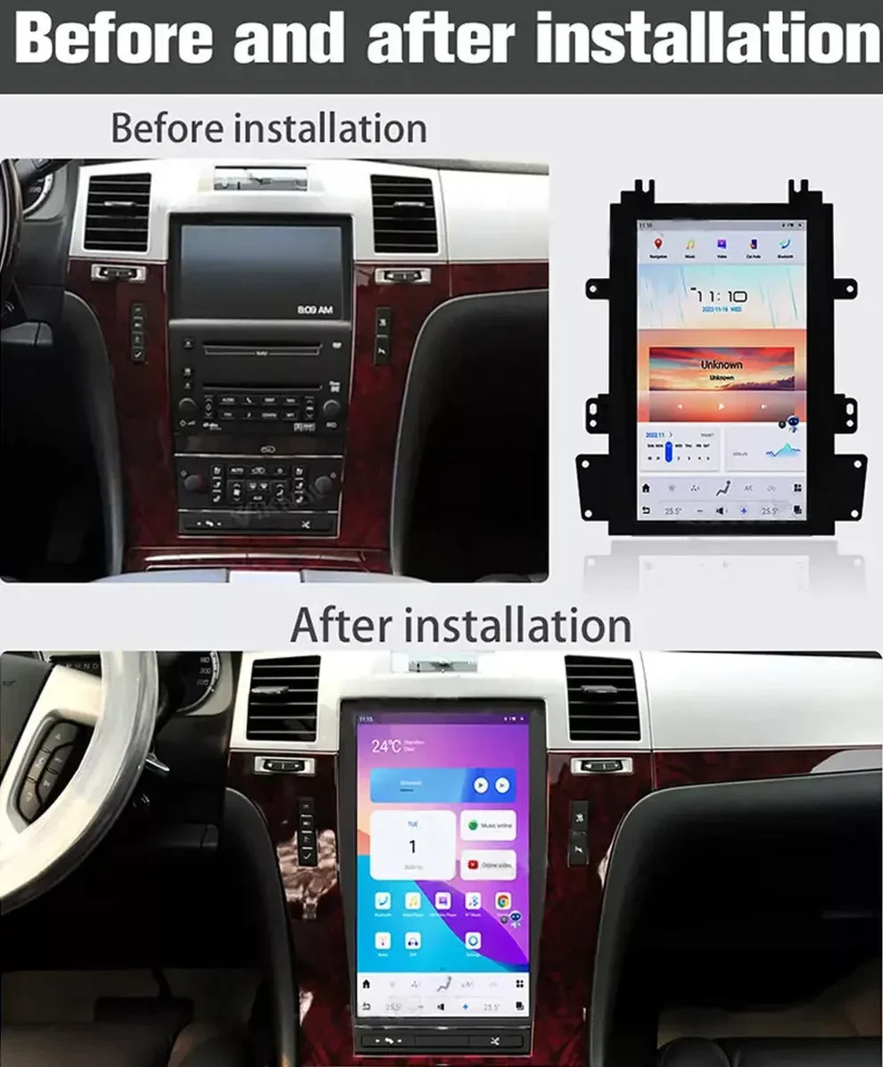 13.6 Android Navigation Car Radio Stereo Tesla Style For Cadillac Escalade 07~14