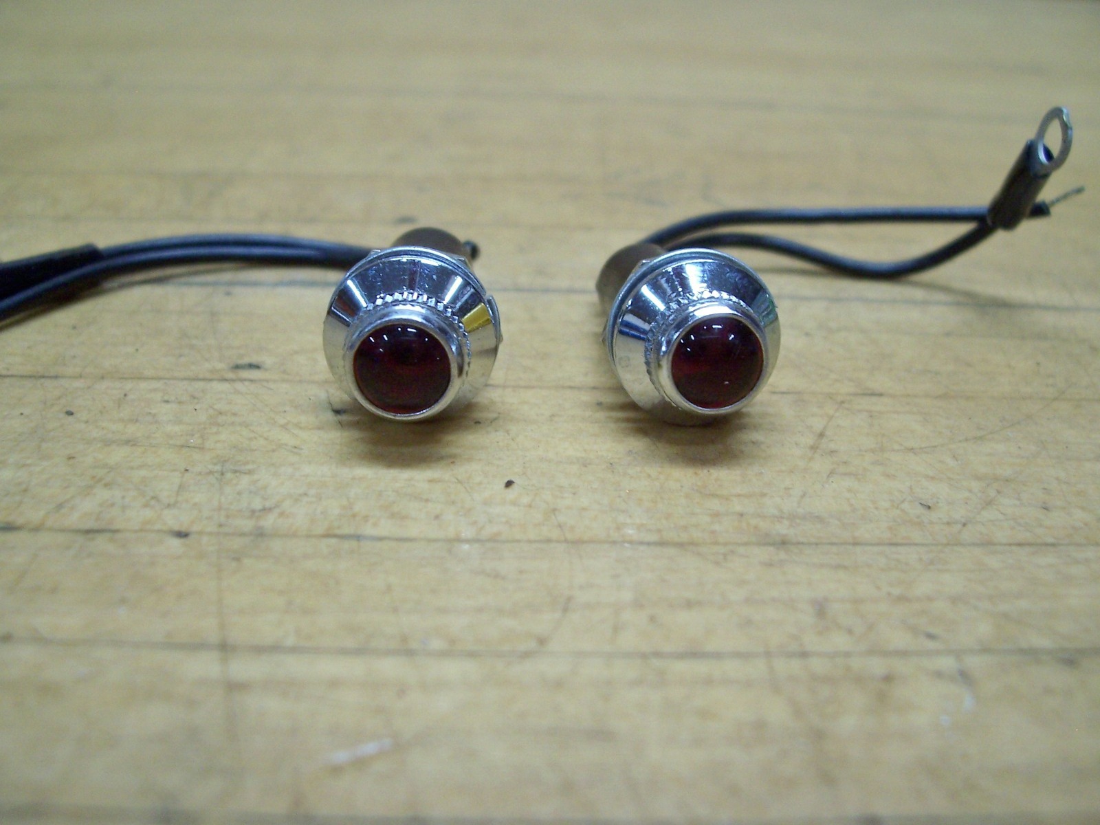2 Vintage NOS Red Dash Board Indicator Lights 12V Turn Signal On Off Rat Hot Rod